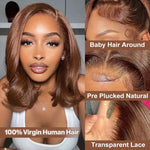 Glueless HD Lace Front Bob Wig Straight Human Hair Chocolate Brown 13x4