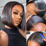 Glueless HD Lace Front Bob Wig Straight Human Hair Natural Black 13x4 Pre-Plucked