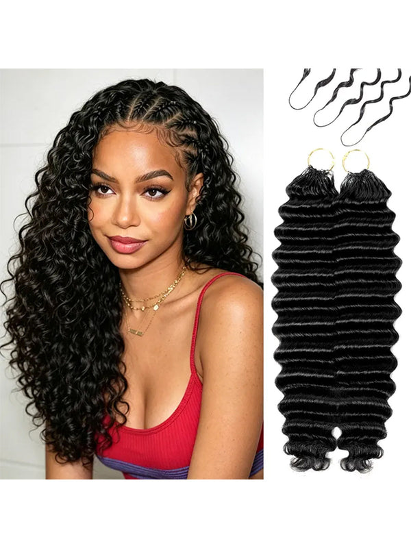 Boho Feather Extensions Human Hair Deep Wave 50 Strands Pre-Separated
