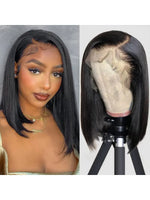 Glueless HD Lace Front Bob Wig Straight Human Hair Natural Black 13x4 Pre-Plucked