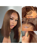 Glueless HD Lace Front Bob Wig Straight Human Hair Chocolate Brown 13x4