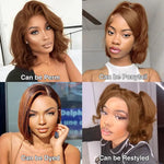 Glueless HD Lace Front Bob Wig Straight Human Hair Chocolate Brown 13x4