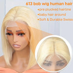 Glueless HD Lace Front Bob Wig Straight Human Hair 613 Blonde 13x4