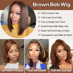 Glueless HD Lace Front Bob Wig Straight Human Hair Chocolate Brown 13x4