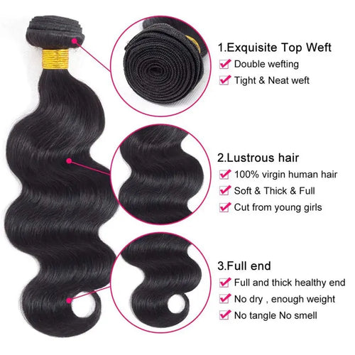 Body Wave Bundles Human Hair 12A Virgin Natural Black Weave
