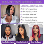 Glueless HD Lace Front Bob Wig Straight Human Hair Natural Black 13x4 Pre-Plucked